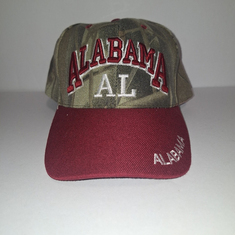 Alabama AL Camo Baseball Hat Red Brim Adjustable Hook and Loop Strap Cap